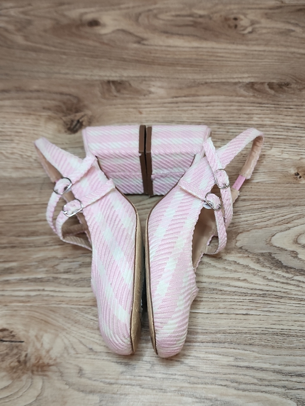 Madden Girl Doll Block Heel Slingback Pink White Woven Pattern Mary Jane Shoes - Picture 6 of 11